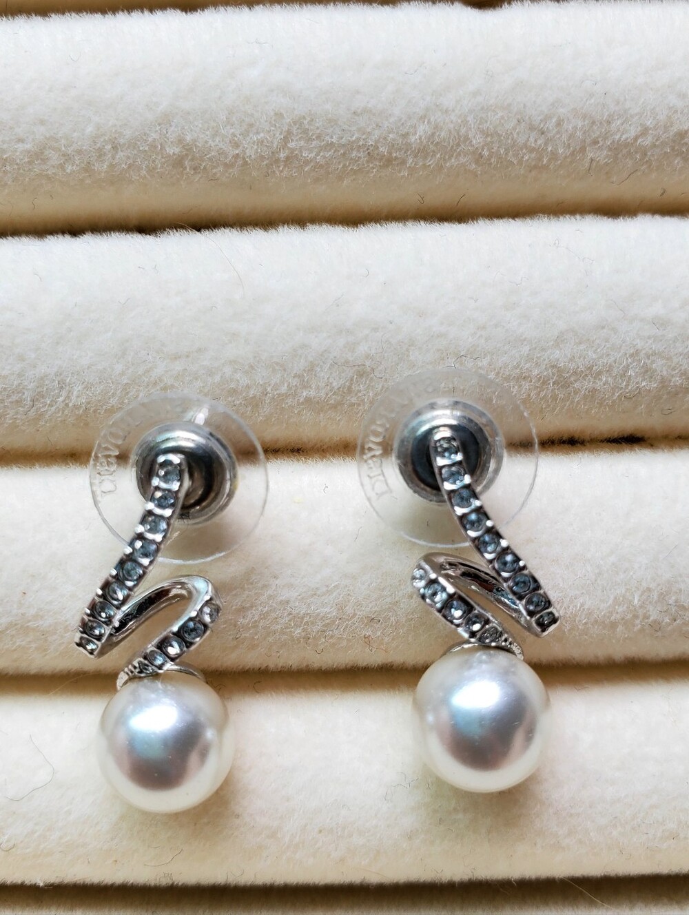 Swarovski Silver Crystal Swirl Pearl Drop Earrings